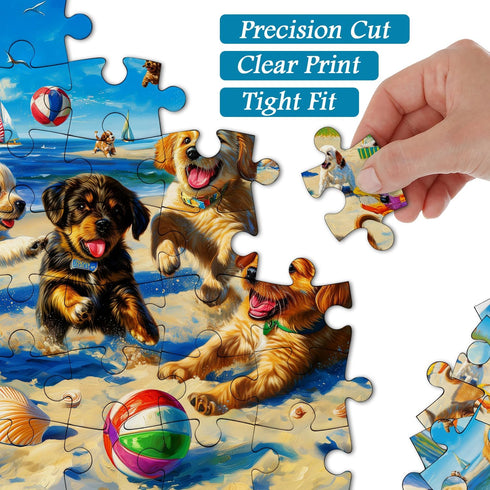 Funny Dog Puzzles for Adults 1000 Pieces - PICKFORU Beach Puzzle Collection, Cute Dog and Puppy Puzzle