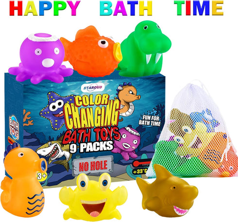 Staroud 9 Packs Color Changing No Hole Bath Toys for Kids Toddlers Baby, Color Change Water Table Toys Sea Creatures
