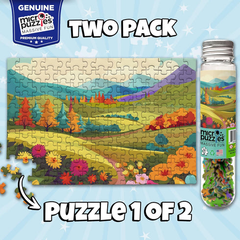 MicroPuzzles “Fields & Flowers” 2-Pack - Mini Puzzles for Adults, 150 Piece Small Puzzles for Adults and Teens - 4” x 6” Inch, Compact and Challenging Portable Jigsaw Puzzles for Travel and Relaxation
