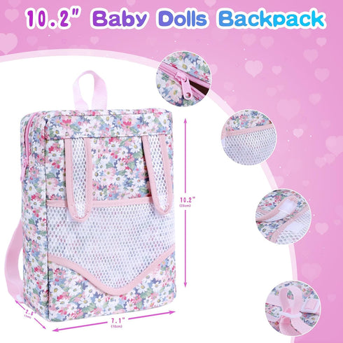 BDDOLL 12 Inch Backpack Playset Backpack, Baby Doll with Dolls Clothes and Accessories Included Washcloth, Bottles