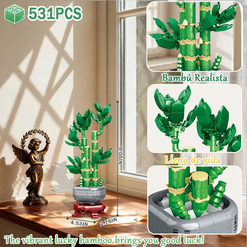 USVillGO 3 Set, Poinsettia-Pink (1576PCS) Botanicals Bonsai Flowers Building Blocks Lucky Bamboo-Red Orchid Artificial