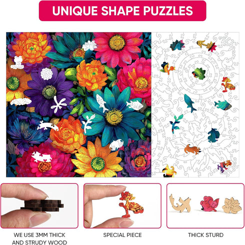 200 11.2x11.2 MEATRN Multicolor Chrysanthemum Wooden Puzzles for Adults Pcs, in, Fun Educational Wood Puzzle, Handmade