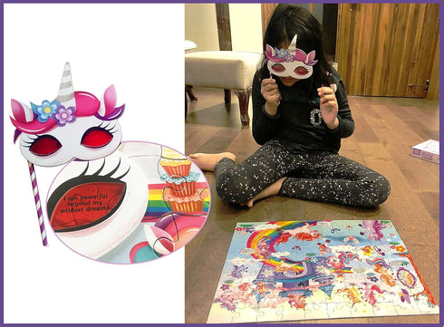 I Love Unicorns 100 Piece Puzzles for Kids Ages 4-8 - Gifts for Girls and Boys, Read Secret Messages with Decoder