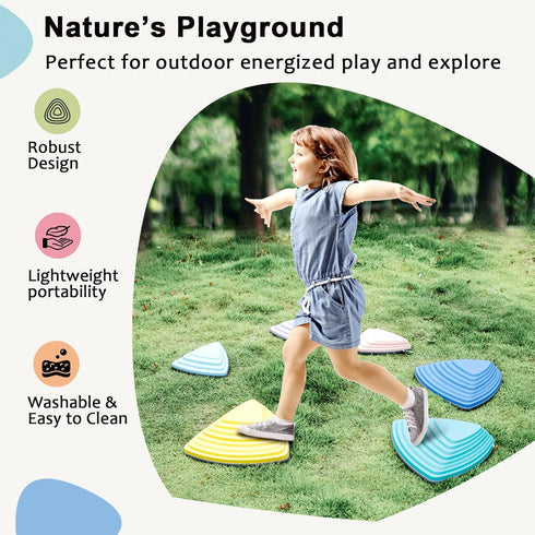 Non-Slip Stepping Stones for Kids, 6 Pcs Macaron Balance River Stones for Indoor & Outdoor Obstacle Courses, Sensory