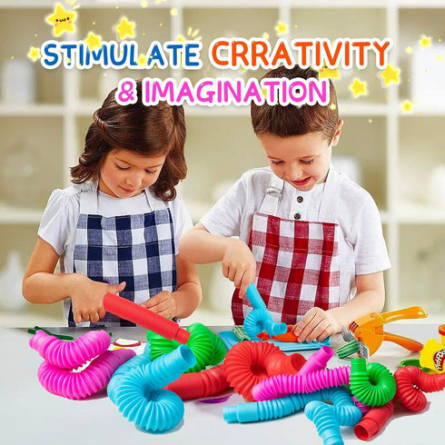 Pop Tubes Sensory Toys, Fidget Toys for Kids and Adults, Multi-Color Pop Tubes (4 Pack)