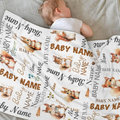 Novusopt Personalized Squirrel Baby Blanket - Custom Name Receiving Blanket for Boys, Newborn Soft Nursery Blankets