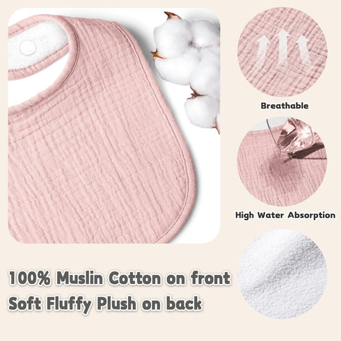 Muslin Baby Drool Bibs 10 Pack, Soft Square Adjustable Bandana Bibs for Unisex Newborns