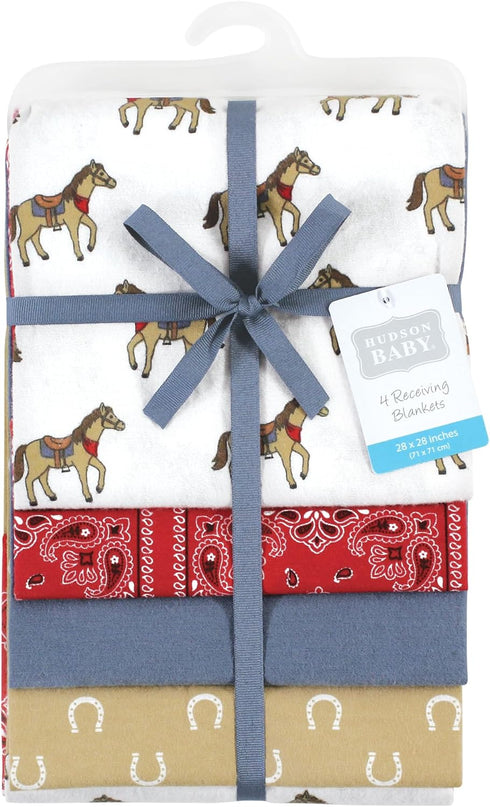 Hudson Baby Unisex Baby Cotton Flannel Receiving Blankets, Cowboy Design, One Size