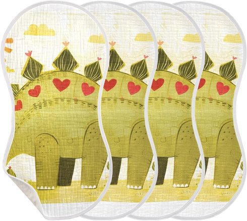 decor gift 4 Pack 22x11in Cotton Muslin Burp Cloths Large Good Absorbent? Doodle-Style Cartoon Dinosaur Heart-Shaped