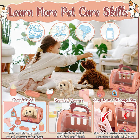 Set 12Pcs Set 3 4 5 6 7 8 TEUVO Pet Care Play Robot Dog Toys for Kids Puppy Dog Toy Pet Walk Grooming Vet Toys
