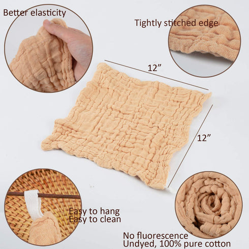 Daxue Set 5 2 Natural Colored Cotton Muslin Washcloths & Swaddle Blankets - Burp Cloths + Receiving Blankets