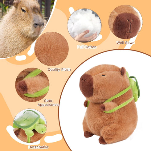 12inch Cute Capybara Plush with Turtle Backpack - Soft Capybara Stuffed Animal Toy Doll Pillow for Kids