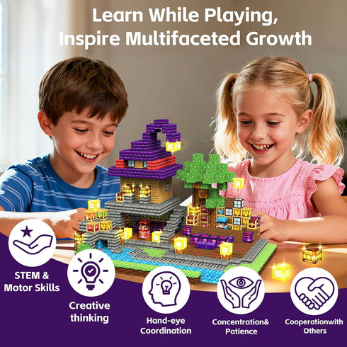 150pcs Set 3+ Magnetic Blocks - Magnetic School Castle with Light Up Blocks - Kids Classroom Sensory Toy for Toddlers