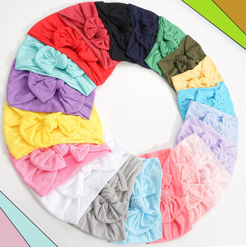 CÉLLOT 20 Colors Super Stretchy Soft Knot Baby Girl Headbands with Hair Bows, Nylon Head Wrap for Infants