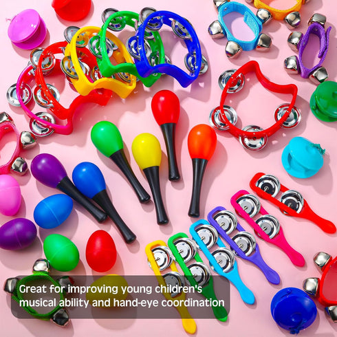 36 Set Silipull Pcs Shaker Musical Instruments for Kids Early Music Learning Toy Bulk Egg Shaker Wrist Hand Band Bells