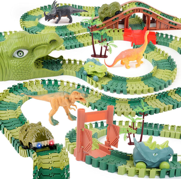 GIAT Dinosaur Track Toys, Best Birthday Gifts for 3-7 Year Olds, Dinosaur Race Car Track with Light & Sound