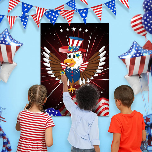 ASTARON Pin The Star on The Eagle, Patriotic Party Game for 4th of July, Poster with Stickers & Blindfolds