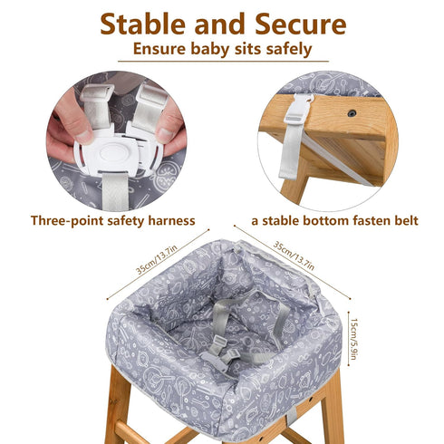 Sprouterie High Chair Cover for Baby Restaurant with Safety Harness Stain and Slip Resistant Waterproof Portable