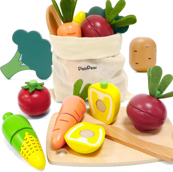 PairPear Wooden Toys Play Food Sets for Kids Kitchen, Kids Toy Food