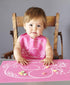 Pack 1 modern-twist Bucket-Bib Silicone Baby Bib, No BPAs, Flexible, Dishwasher Safe Bib, Elephant Hugs, Bright Pink