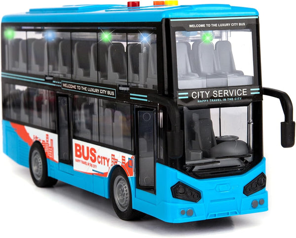 ArtCreativity Die Cast Double Decker Bus Toy with Lights & Sounds, Friction Powered for Kids