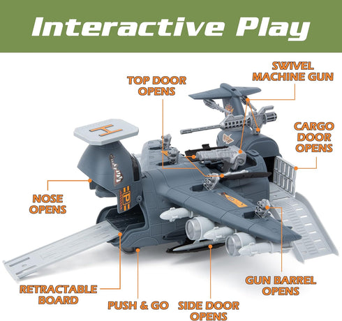 8 4-7 XDUOYJOY Military Airplane Toy, Army Toys Fighter Jet with Vehicles, Army Men Trucks Airplanes Helicopter Car