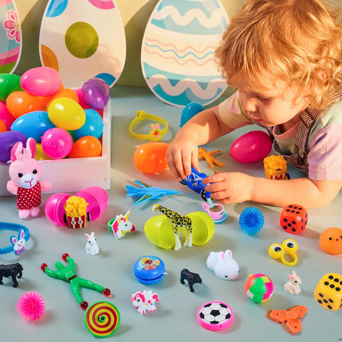 50 48 2 JOYIN Pcs Prefilled Easter Eggs with Toys, Bright Colorful and Pcs Gold Filled Plastic Eggs with Toys