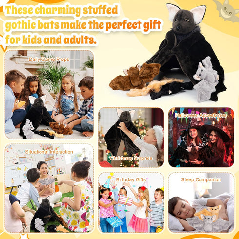5 Set 13 Inch Mommy 4 Civaner Pcs Goth Stuffed Bat Plush Toy Bat Stuffed Animal with Babies Gothic Plushies Dolls