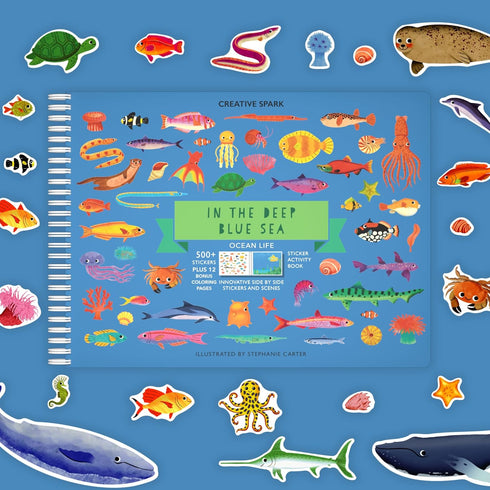 In The Deep Blue Sea Stickers + Coloring Book - 500+ Ocean Animal Stickers and 12 Coloring Pages for Kids