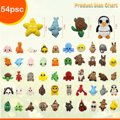 53 3D PCS Animals Figures, Printed Animals Figurines, Articulated, Fidget Toys, Fun Party Favors for Kids, Goodie bag