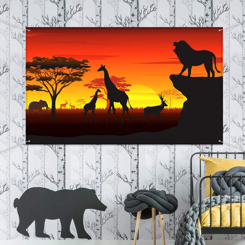 African Safari Theme Party Decorations, 72.8 x 43.3 Inch Backdrop Banner for Tropical Forest Jungle Scenic Background