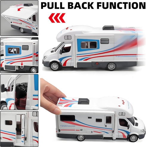 NOVAFUSION 3 4 5 6 7 8 9 4-8White Toy Campers for Kids Toy RV,Die Cast Metal Toy Camper for Year Old, Pull Back RV Toy