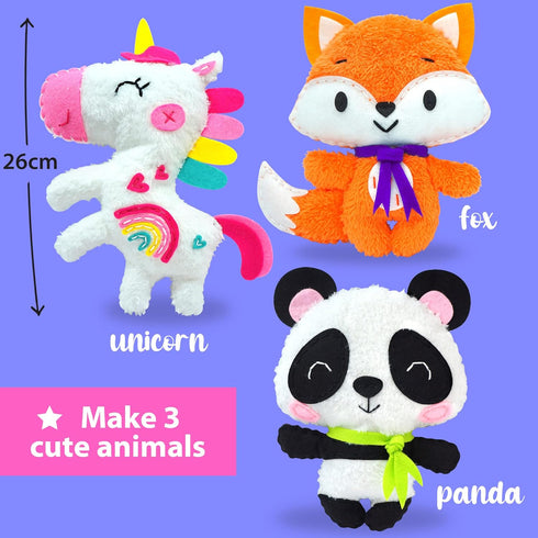 KRAFUN Unicorn Beginner Animal Sewing Kit for Kids Age 7-13 - Includes 3 Stuffed Animal Dolls