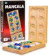 Point Games Solid Pine Mancala - Folding Board Game with Blue, Green, White Marbles, Portable Strategy Game