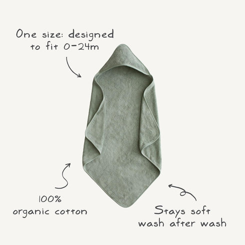 mushie Organic Cotton Baby Hooded Towel - Moss Green