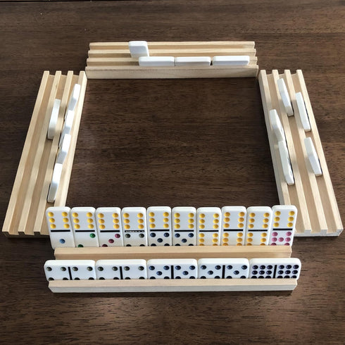 Set 4 Rummy Yuanhe Domino Trays Holders Rack - of Wooden Tiles Stand Holders Dimonos Boards for Mexican Train