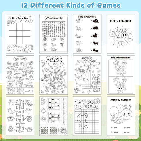 24Pcs Set Spring Activity Books for Kids - Hello Spring Mini Games Coloring Book Bulk Insect Floral Mazes Word Search