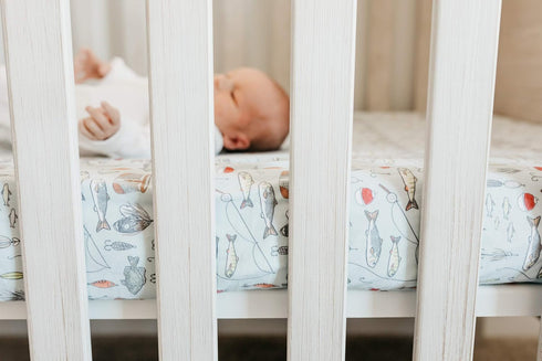 Copper Pearl Premium Soft Knit Crib Sheets - Trout Design for Standard Mattresses