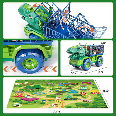 2-4, 3-5 8 2 3 4 5 6 Dinosaur Truck for Kids Dinosaur Action Figure Toys for Toddler with Dinosaur Figures, Play Mat