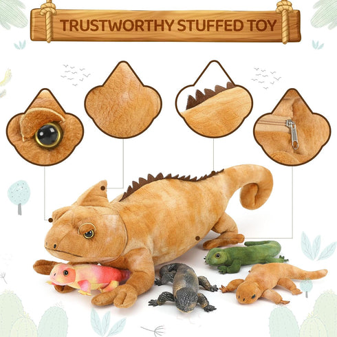 5Pcs 27" 4 Giant Lizard Plush, Mother Iguana Stuffed Animal with Baby Lizard Plushies, Bearded Dragon Plush Toy