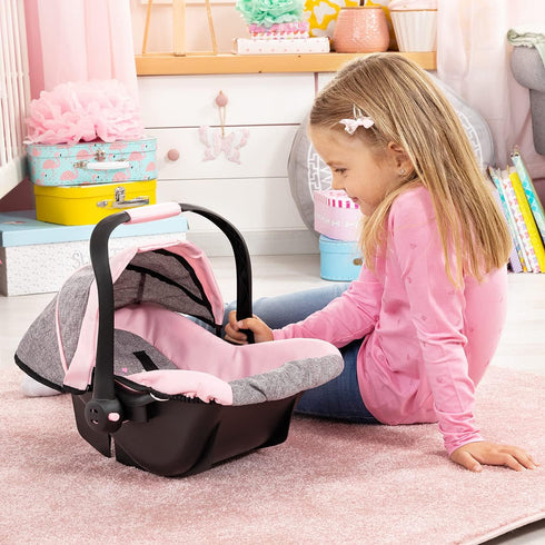 67933AA 18" Bayer Design Toy, Car Seat Easy Go for Neo Vario Pram with Cover, Doll Accessories, Pink, Grey