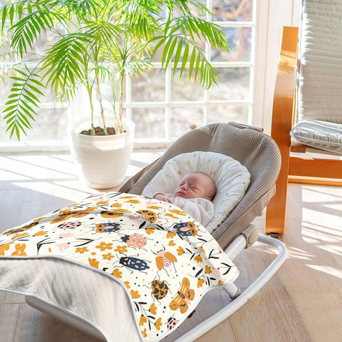 KICPOAY Insects Bugs Beetles Cute Baby Swaddle Blanket for Boys Girls, Butterfly Ladybug Maple Leaves Muslin Baby