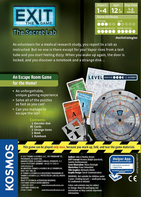 Exit: The Secret Lab | Exit: The Game - A Kosmos Game | Kennerspiel Des Jahres Winner | Family-Friendly, Card-Based At-Home Escape Room Experience for 1 to 4 Players, Ages 12+