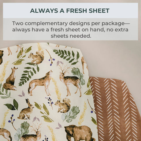 Pobibaby 2 Pack Premium Pack N Play Sheets, Fitted for Standard Pack and Plays, Stylish Woodland Pattern