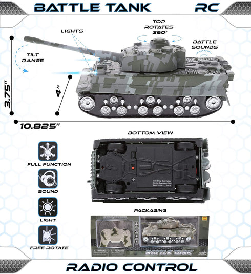 Mozlly Army RC Toy with Lights & Battle Sounds - Remote Control Tank with Rotating Turret, Realistic Military Tank