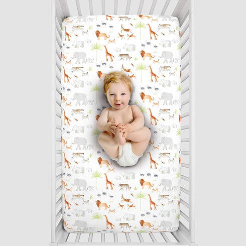 NoJo Watercolor Jungle Animals Fitted Crib Sheet