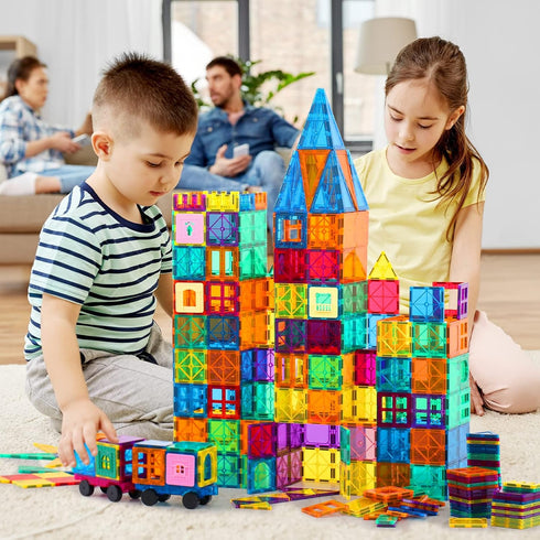 Magnetic Tiles, 100PCS Building Blocks Set for Kids, STEM Sensory Educational Toys with 2 Cars for Ages 3-9