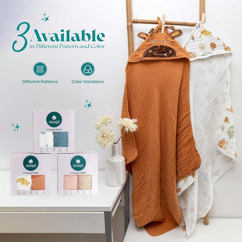 32x32 inches 100% 6-Layer Pack 2 Chungie Soft Muslin Hooded Baby Towels Cotton, Breathable Newborn Bath Towels