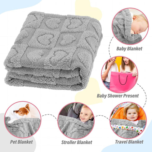 30"39" Plush Soft with Heart Checkered Baby Blanket,Fleece Infant Toddler Blankets for Girls Boys,Warm Lightweight