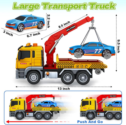 3 4 5 6 12" 3 4 5 6 SpringFlower Tow Truck Toy, Years Old Boy Toddlers Truck Vehicle, Large Tow Toy with Racing Car